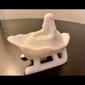 Large Vintage Milk-glass Santa Sleigh Candy Dish
